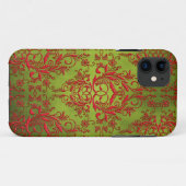 ダマスク織の野生の花、淡黄緑および赤いのElectra Case-Mate iPhoneケース (裏面(横))