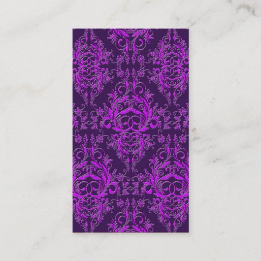 ダマスク織の野生の花、紫色のエンボスの金属 名刺 (正面)