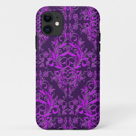 ダマスク織の野生の花、紫色のエンボスの金属 Case-Mate iPhoneケース (裏面)