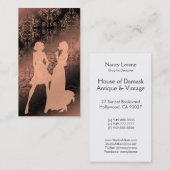 ダマスク織の野生の花、薄い影の黒及びモモ 名刺 (正面/裏面)