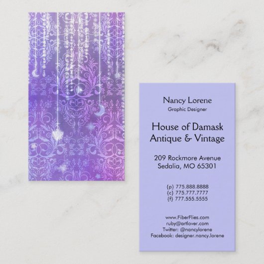 ダマスク織の野生の花、VALESKA紫色の夫人 名刺 (正面/裏面)