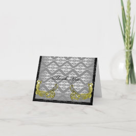 ダマスク織の金のペコウイラストレーションハートの感謝 サンキューカード