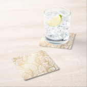 ダマスク織の金ゴールドの花柄パターン スクエアペーパーコースター (インサイチュ)