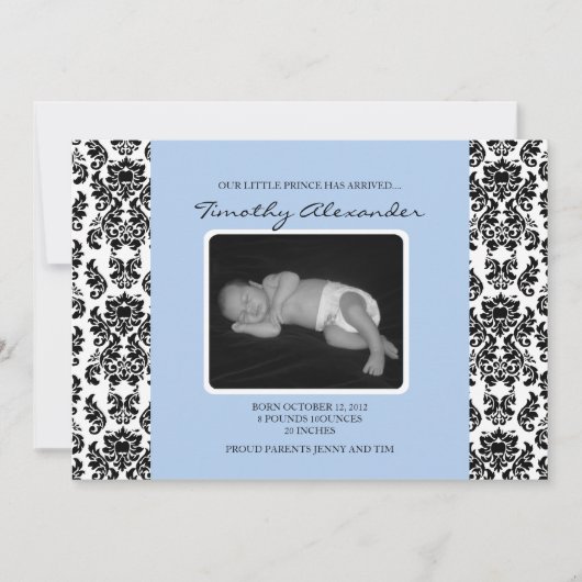 ダマスク織の青い誕生の発表 案内状 (正面)