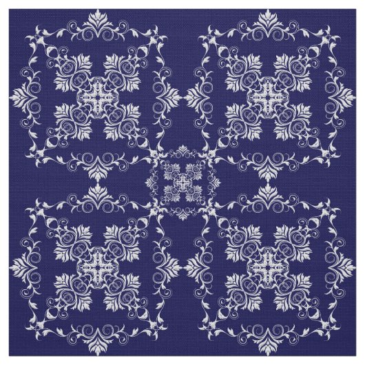 ダマスク織の青パターン ファブリック (見本)