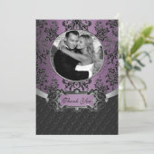 ダマスク織の黒いおよび紫色の結婚式のサンキューカード サンキューカード (スタンド正面)