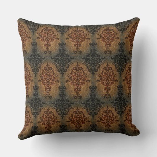 ダマスク織の黒および錆のヴィンテージのビクトリア時代の人 クッション (裏面)