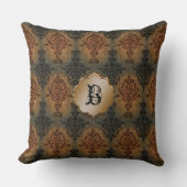ダマスク織の黒および錆のヴィンテージのビクトリア時代の人 クッション (正面)