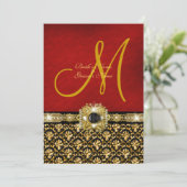 ダマスク織の黒く赤い金ゴールド"エレガントな結婚式" 招待状 (スタンド正面)