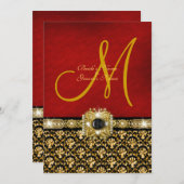 ダマスク織の黒く赤い金ゴールド"エレガントな結婚式" 招待状 (正面/裏面)