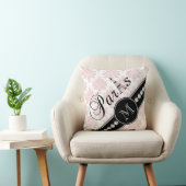 ダマスク織の黒のパリのガーリーなピンクのモノグラム クッション (椅子)