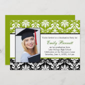 ダマスク織の黒のライムの卒業パーティー 招待状 (正面/裏面)