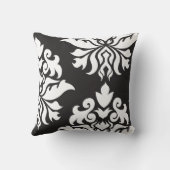 ダマスク織の黒の華美なモンタージュIIの白 クッション (裏面)