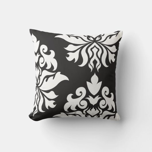 ダマスク織の黒の華美なモンタージュIIの白 クッション (正面)
