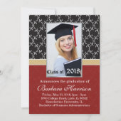 ダマスク織の黒、赤い卒業の発表の写真 案内状 (正面)