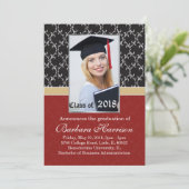 ダマスク織の黒、赤い卒業の発表の写真 案内状 (スタンド正面)