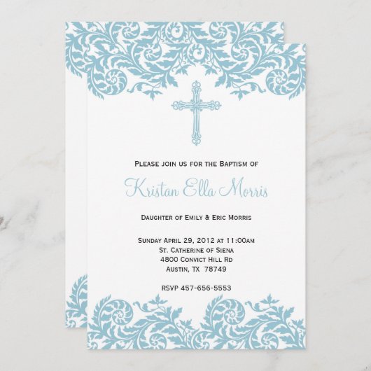 ダマスク織の《キリスト教》洗礼式や命名式の洗礼の招待状 招待状 (正面/裏面)