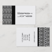 ダマスク織のBusinesエレガントな白黒カード 名刺 (正面/裏面)