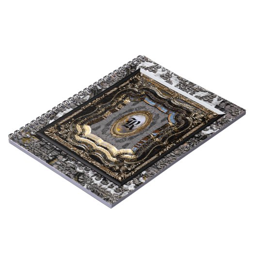 ダマスク織のDarbyのオールドスタイルの本のモノグラム ノートブック (左側)