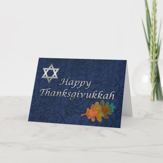 ダマスク織のThanksgivukkahのエレガントなカスタム シーズンカード (正面)