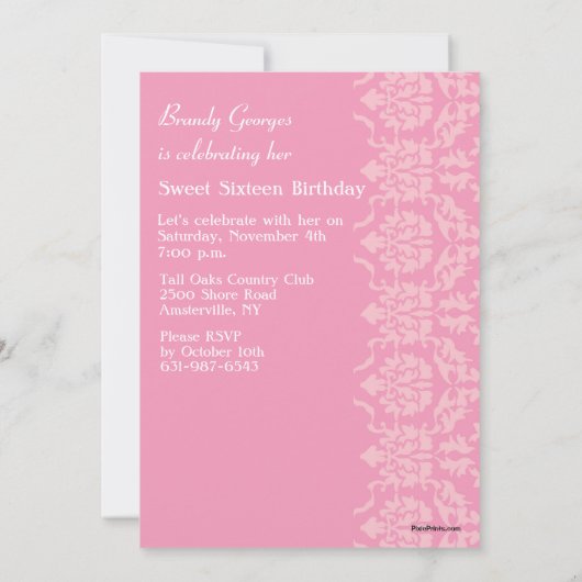 ダマスク織は写真の招待状を見通します 招待状 (裏面)