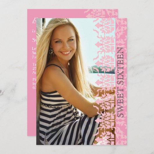 ダマスク織は写真の招待状を見通します 招待状 (正面/裏面)