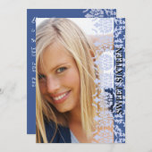 ダマスク織は写真の青の招待状を見通します 招待状 (正面/裏面)