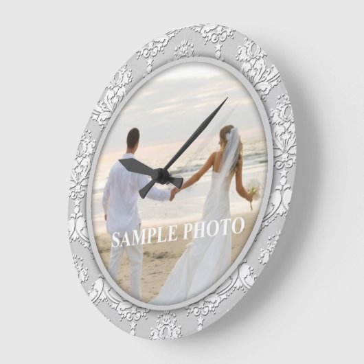ダマスク織をあなたの写真の時計カスタマイズ ラージ壁時計 (傾斜)