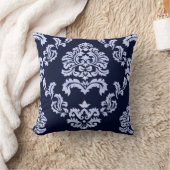 ダマスク織パターン濃紺および淡いブルーのストライプ クッション (ブランケット)