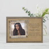 ダマスク織フレーム、スクラップのスタイルの卒業の写真カード 招待状 (スタンド正面)