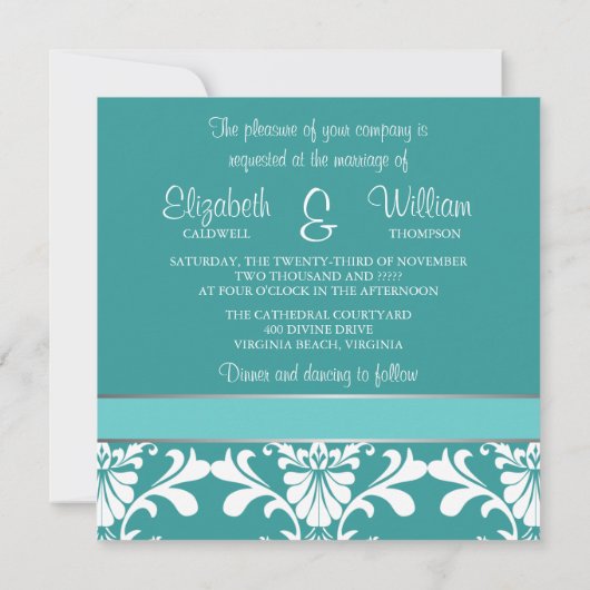 ダマスク織及びリボンの結婚式招待状 招待状 (裏面)