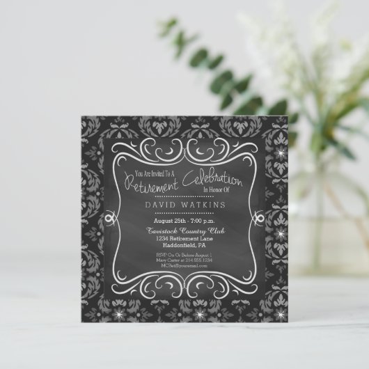 ダマスク織及び黒板の退職のパーティの招待状 招待状 (スタンド正面)