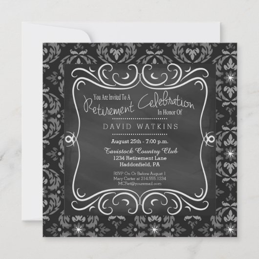 ダマスク織及び黒板の退職のパーティの招待状 招待状 (正面)