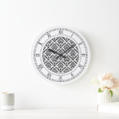 ダマスク織白のバロック式パターン黒 ラージ壁時計 (ホーム)