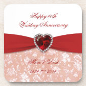 ダマスク織第40の結婚記念日のデザイン コースター (正面)