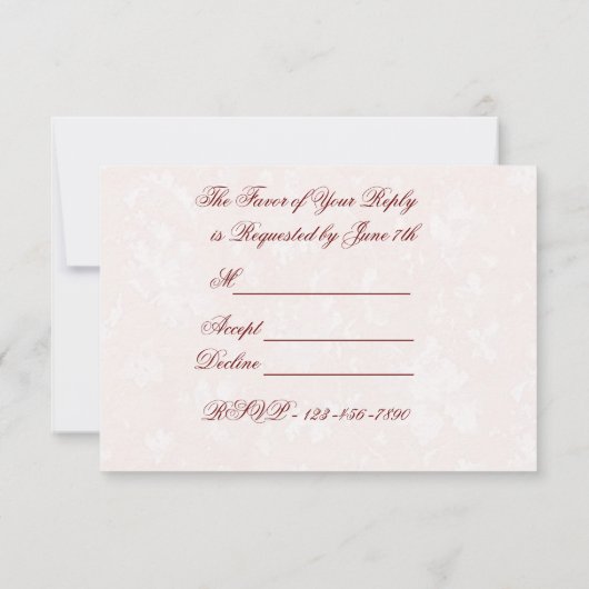 ダマスク織第40の結婚記念日の招待状 出欠カード (裏面)