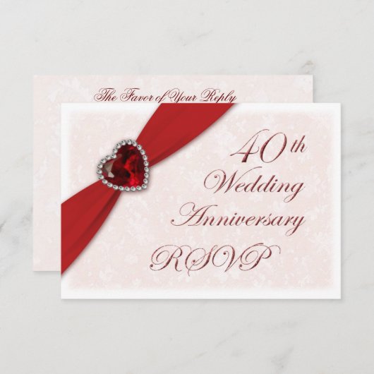 ダマスク織第40の結婚記念日の招待状 出欠カード (正面/裏面)