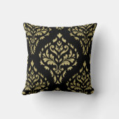 ダマスク織葉が多いバロック式パターン黒及び金 クッション (裏面)