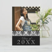 ダマスク織5x7の卒業の発表(黒か白) 招待状 (スタンド正面)