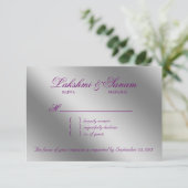 ダマスク織RSVPの結婚式の応答の輝きの紫色の銀 出欠カード (スタンド正面)