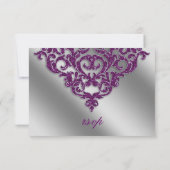 ダマスク織RSVPの結婚式の応答の輝きの紫色の銀 出欠カード (裏面)