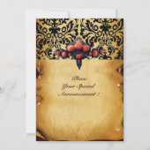 ダマスク羊皮紙とピンクのサンゴのバラ 招待状 (裏面)