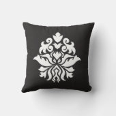 ダマスク華美パターン – 黒の上に白 クッション (裏面)