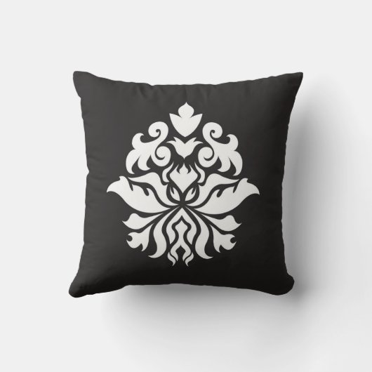 ダマスク華美パターン – 黒の上に白 クッション (裏面)