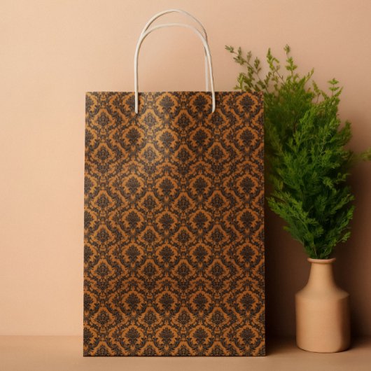 ダマスク華美ヴィンテージパターンオレンジハロウィーン ミディアムペーパーバッグ