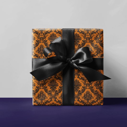 ダマスク華美ヴィンテージパターンオレンジハロウィーン ラッピングペーパー