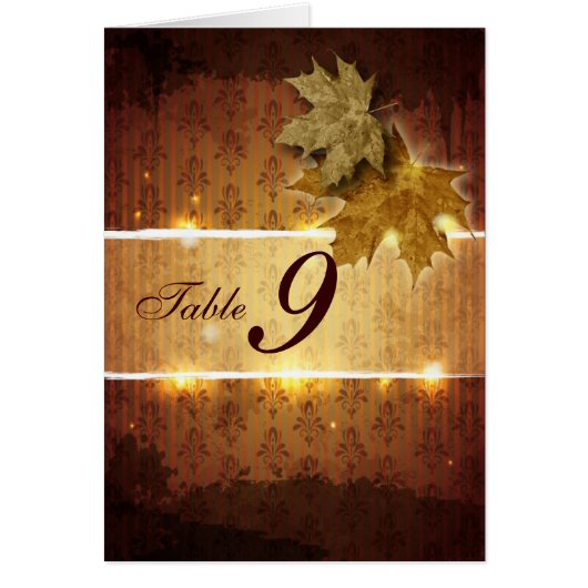 ダマスク葉グレ結婚ンのテーブル番号カード (正面)