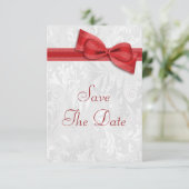 ダマスク調ホワイト+カールリボン Save The Date 招待状 (スタンド正面)