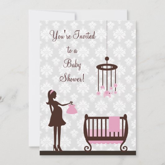 ダマスク赤ちゃんシャワー：女の子：招待状 招待状 (正面)