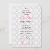 ダマスク赤ちゃんシャワー：女の子：招待状 招待状 (裏面)